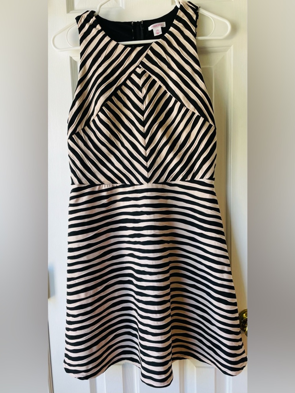 Xhilaration Black and Cream Strapless Stripe Fit-and-Flare Dress